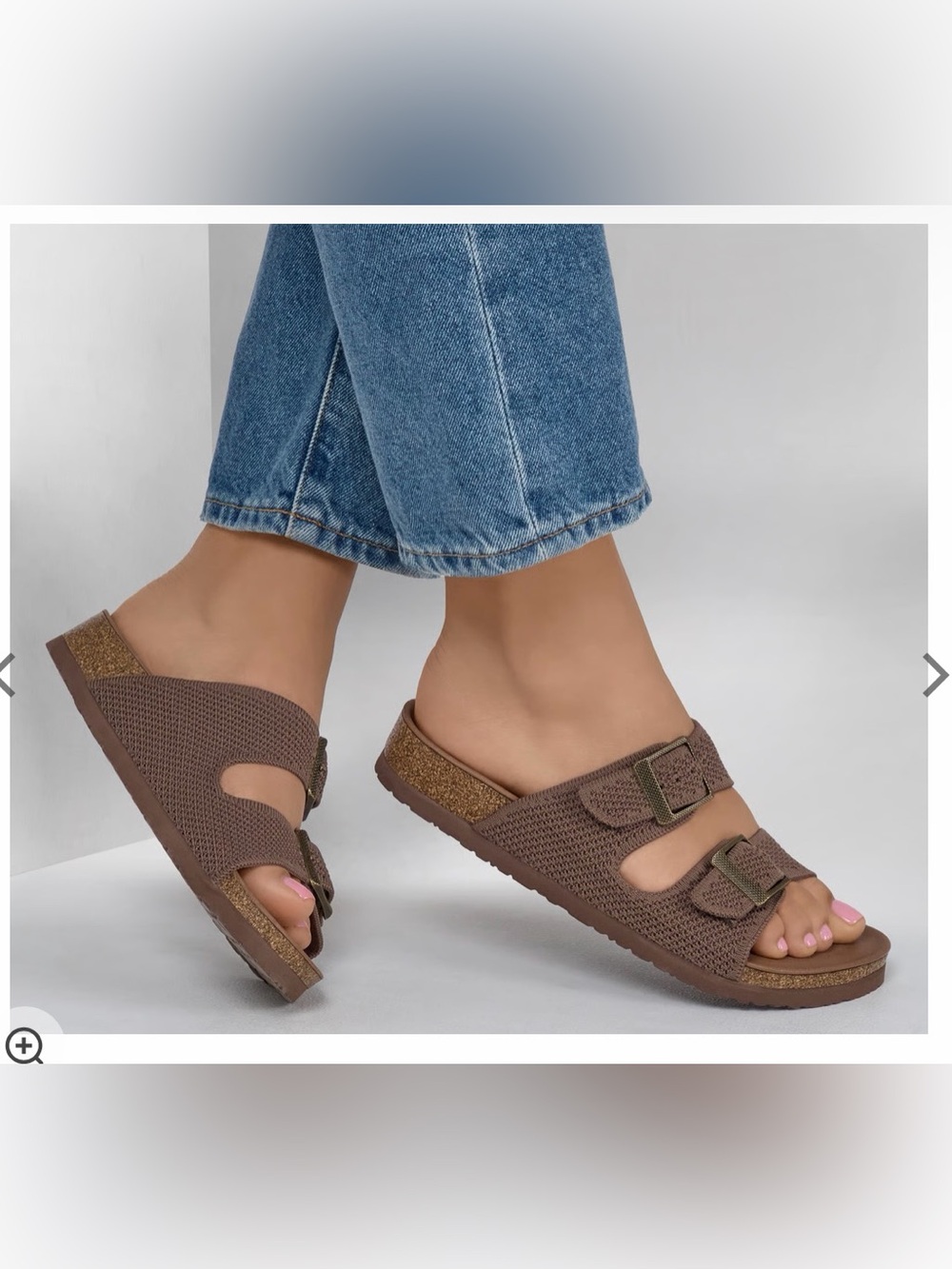 Skechers Brown Double-Buckle Knit Slide Mules